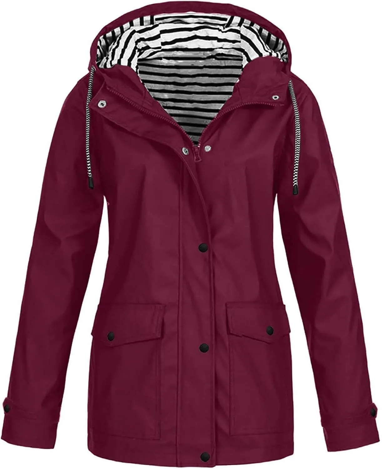 2025 Spring Fashion Womens Raincoat Fit Waterproof Dressy Zip up Rain Jacket Windbreaker with Pockets Hood