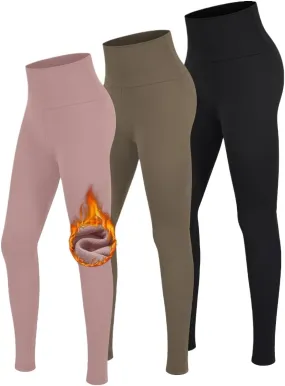 3 Pack Fleece Lined Leggings Women -Warm Winter Yoga Pants for Women Thermal Running Workout Leggings