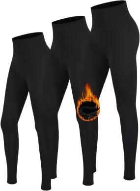 3 Pack Fleece Lined Leggings Women -Warm Winter Yoga Pants for Women Thermal Running Workout Leggings