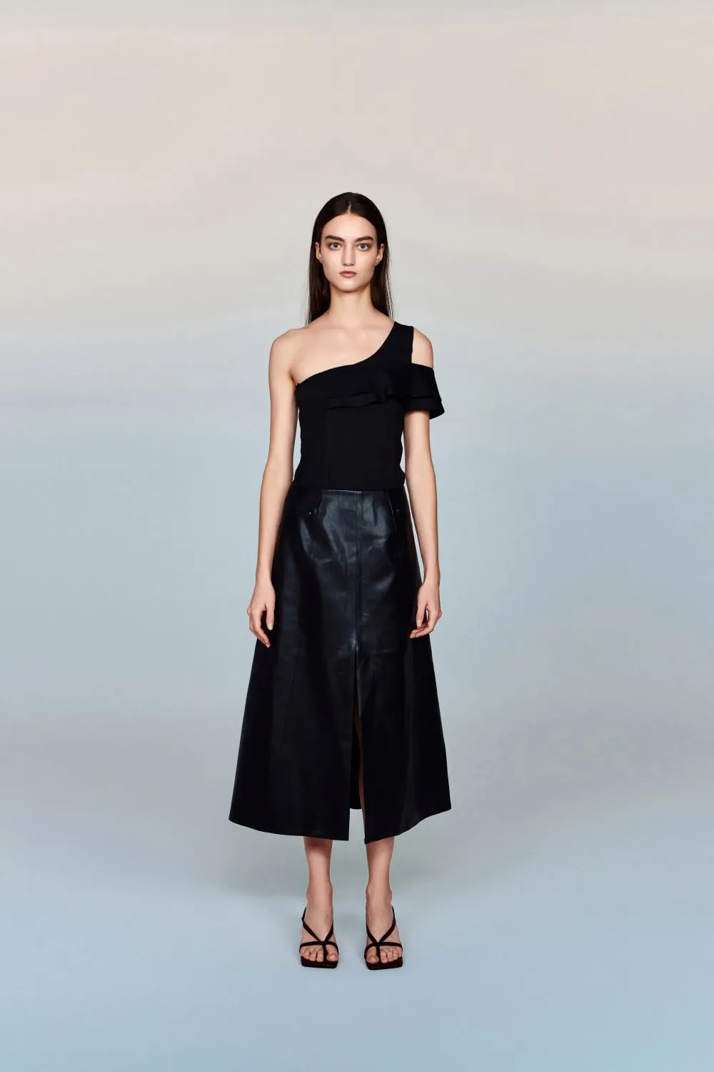 Adriana Convertible Stretch-Jersey One-Shoulder Top with Ruffle Detail & Removable Pads