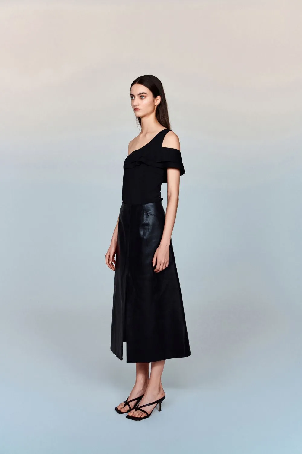 Adriana Convertible Stretch-Jersey One-Shoulder Top with Ruffle Detail & Removable Pads