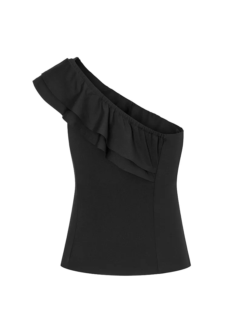 Adriana Convertible Stretch-Jersey One-Shoulder Top with Ruffle Detail & Removable Pads