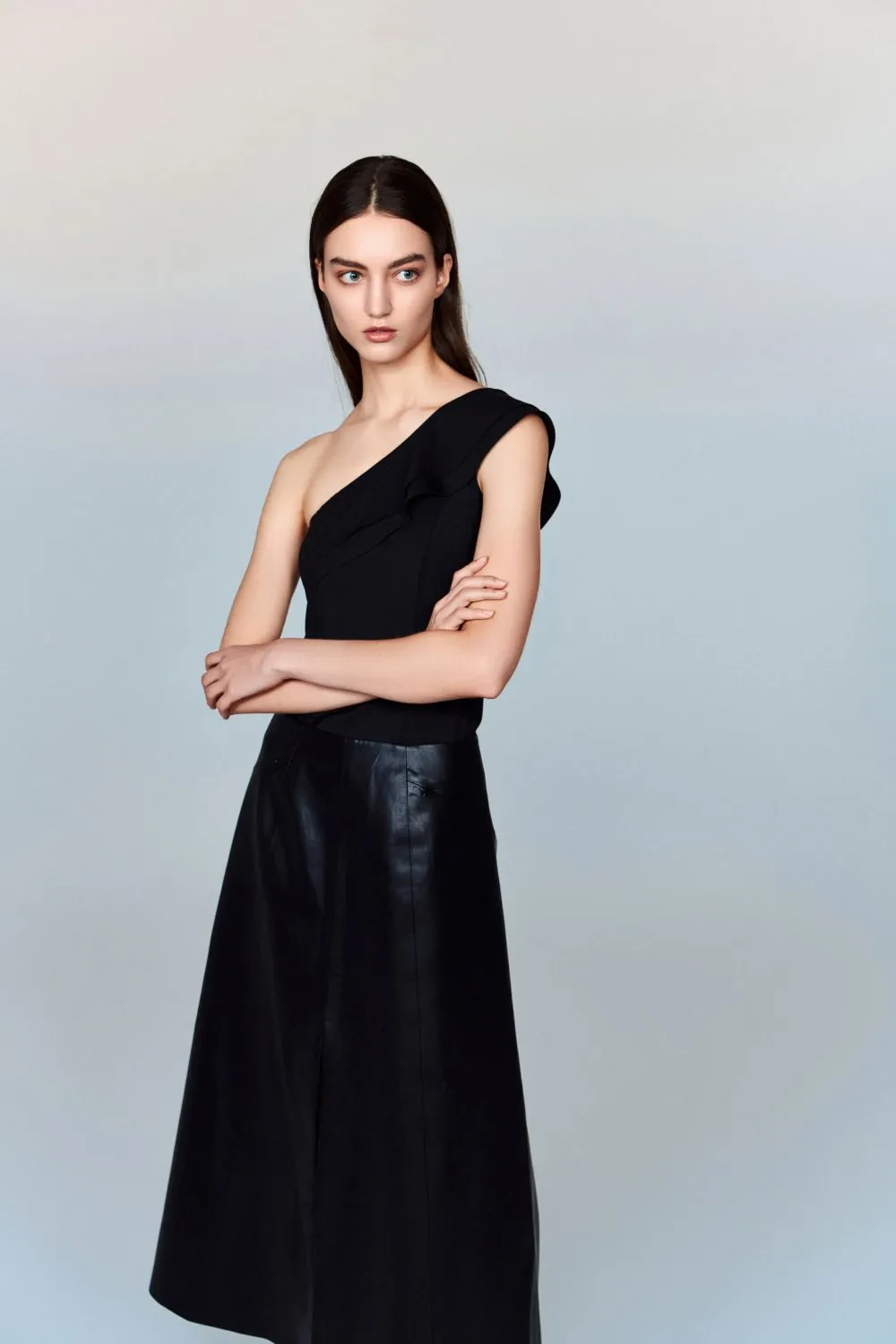 Adriana Convertible Stretch-Jersey One-Shoulder Top with Ruffle Detail & Removable Pads