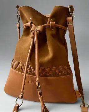 BROWN TRIANGLE WOVEN BACKPACK/TOTEBAG