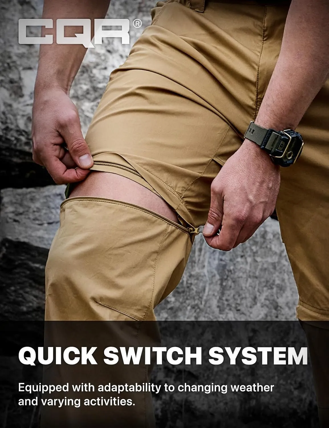 CQR Men's Convertible Cargo Tactical Pants, Water Resistant Outdoor Hiking Pants, Zip Off Lightweight Stretch Work Pants