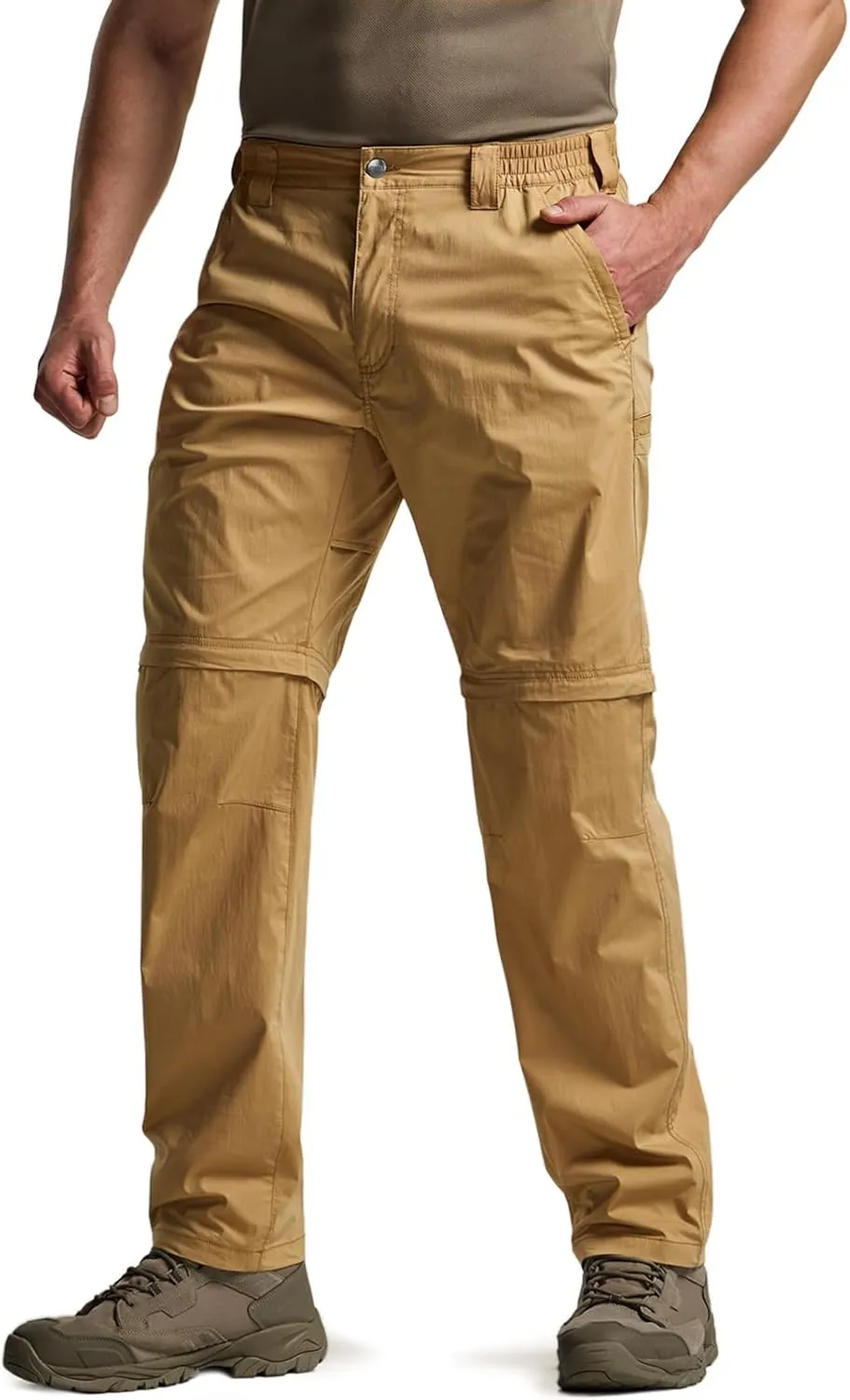 CQR Men's Convertible Cargo Tactical Pants, Water Resistant Outdoor Hiking Pants, Zip Off Lightweight Stretch Work Pants