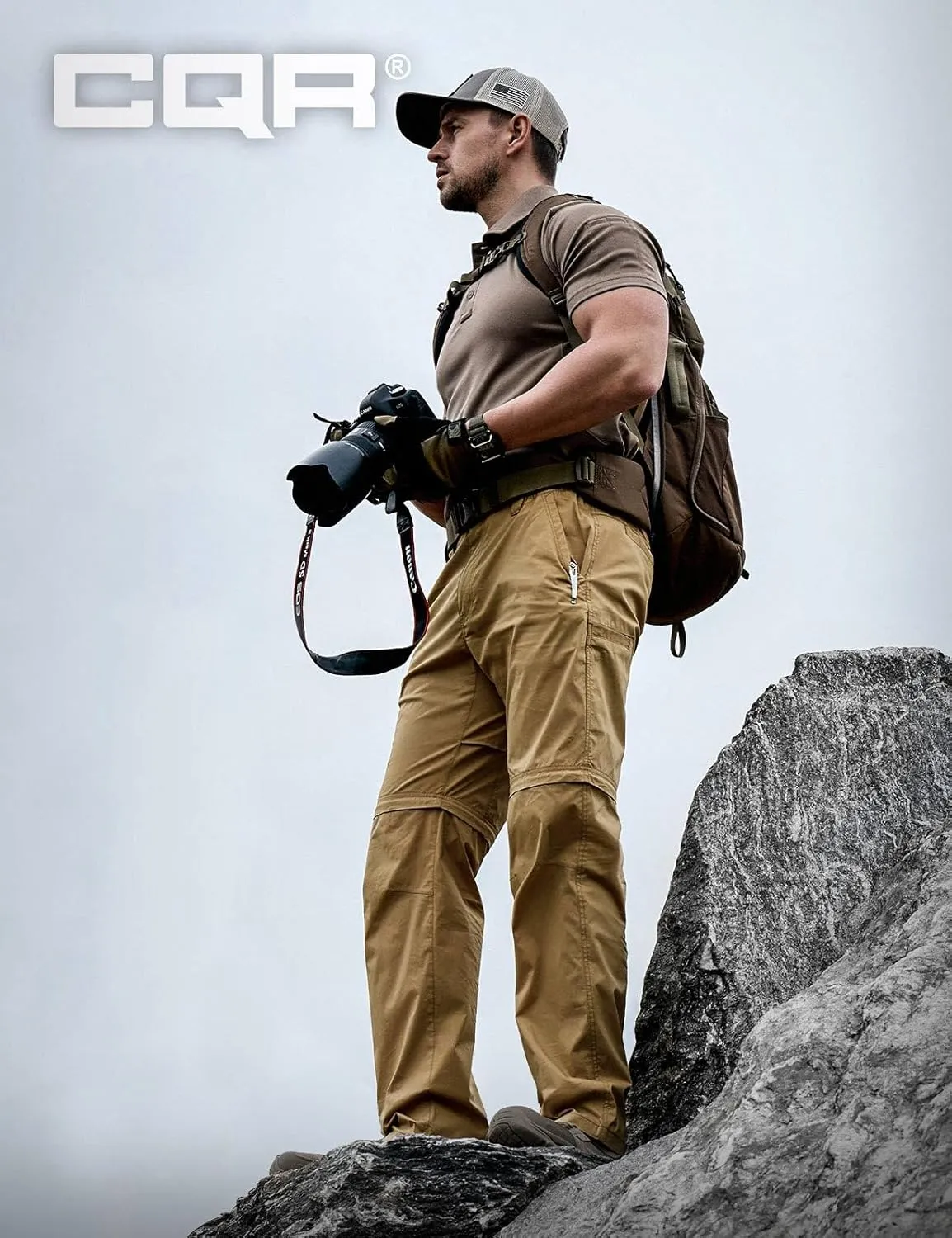 CQR Men's Convertible Cargo Tactical Pants, Water Resistant Outdoor Hiking Pants, Zip Off Lightweight Stretch Work Pants