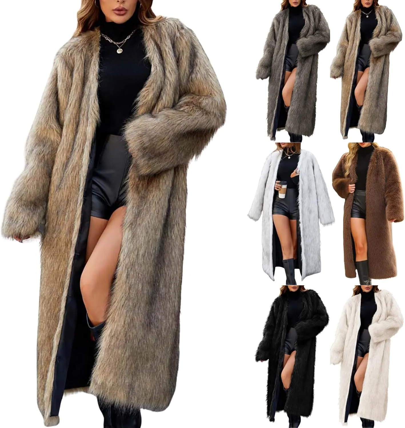 Faux Fur Coats for Women Long Open Front Cardigan Fuzzy Fleece Jacket Warm Winter Coats Fashion Outfits