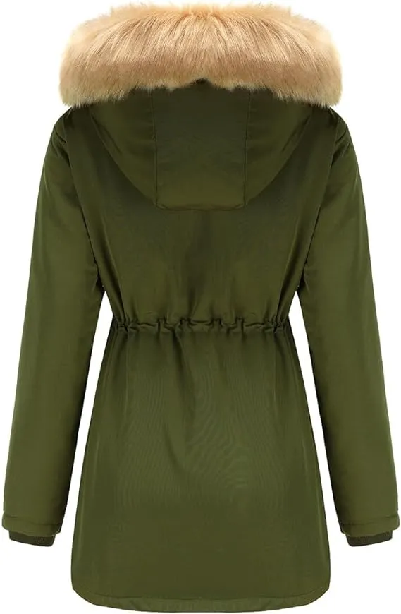 Faux Fur Hooded Fleece-Lined Long Coat