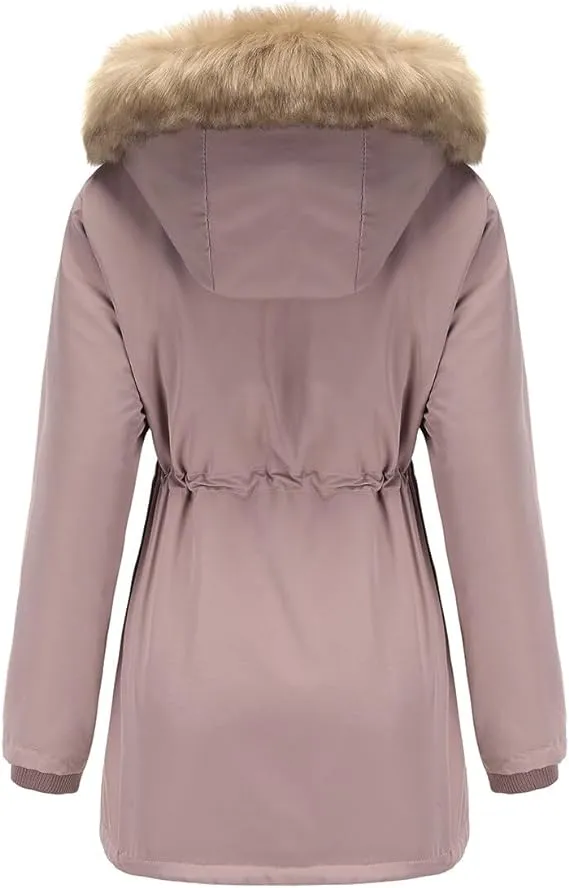 Faux Fur Hooded Fleece-Lined Long Coat