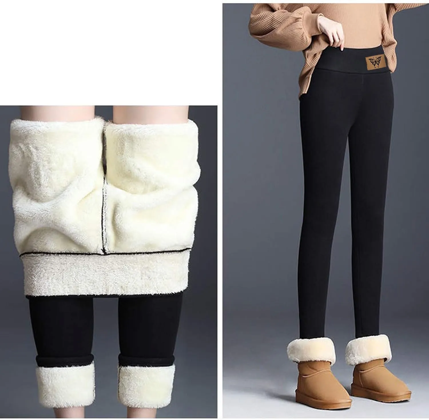 Fleece Lined Leggings Women High Waisted Winter Thermal Warm Pants Thick Yoga Tummy Control Athletic Tights