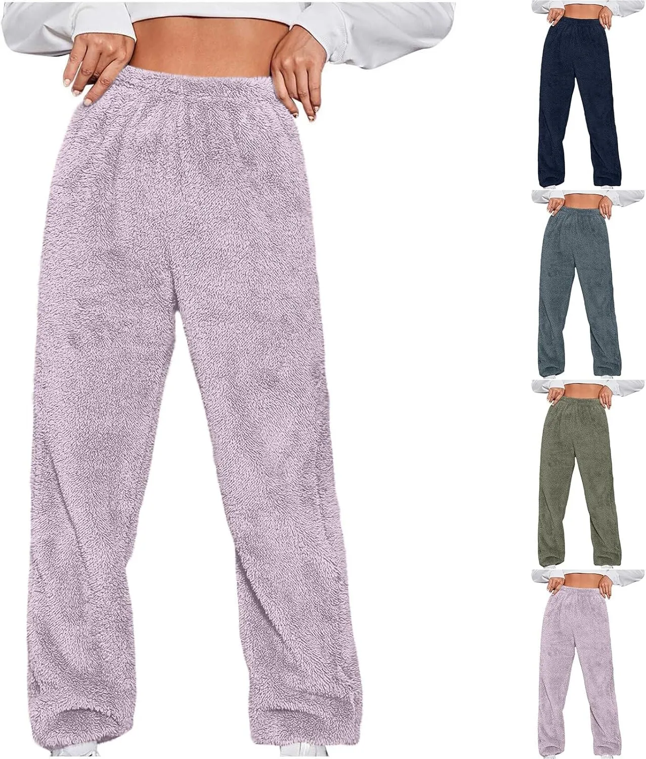 Fleece Lined Sweatpants for Women Winter Sherpa Lined Joggers Elastic Hight Waist Cinch Bottom Fall Fashion Outfits