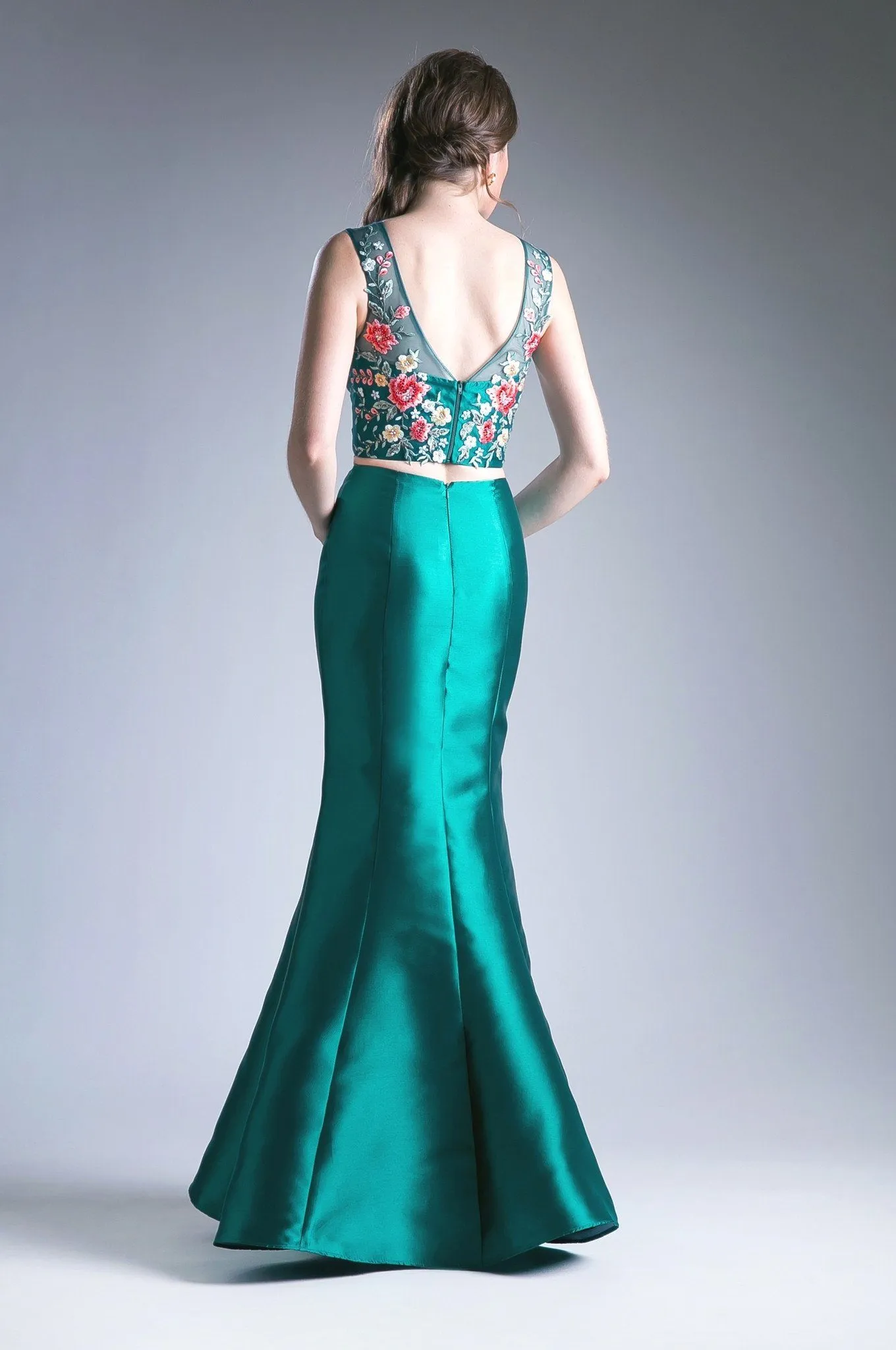 Floral Applique 2 Piece Mermaid Gown by Cinderella Divine HW03