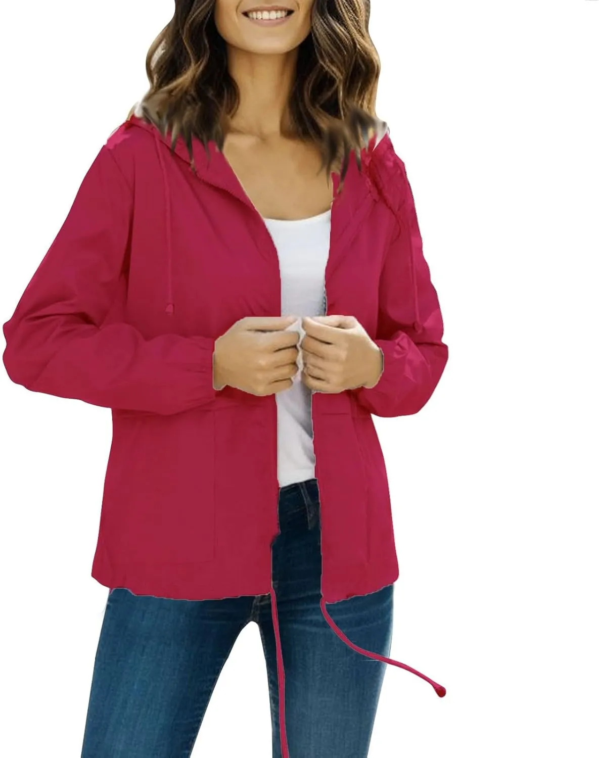 FZVYD Rain Jackets for Women Waterproof,Waterproof Rain Jacket Hood Windbreaker Hiking Travel Zip up Drawstring Raincoats