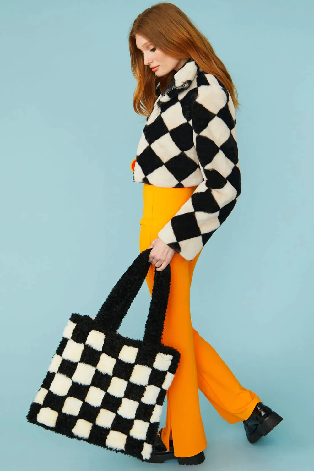 Jayley Faux fur geometric cropped jacket