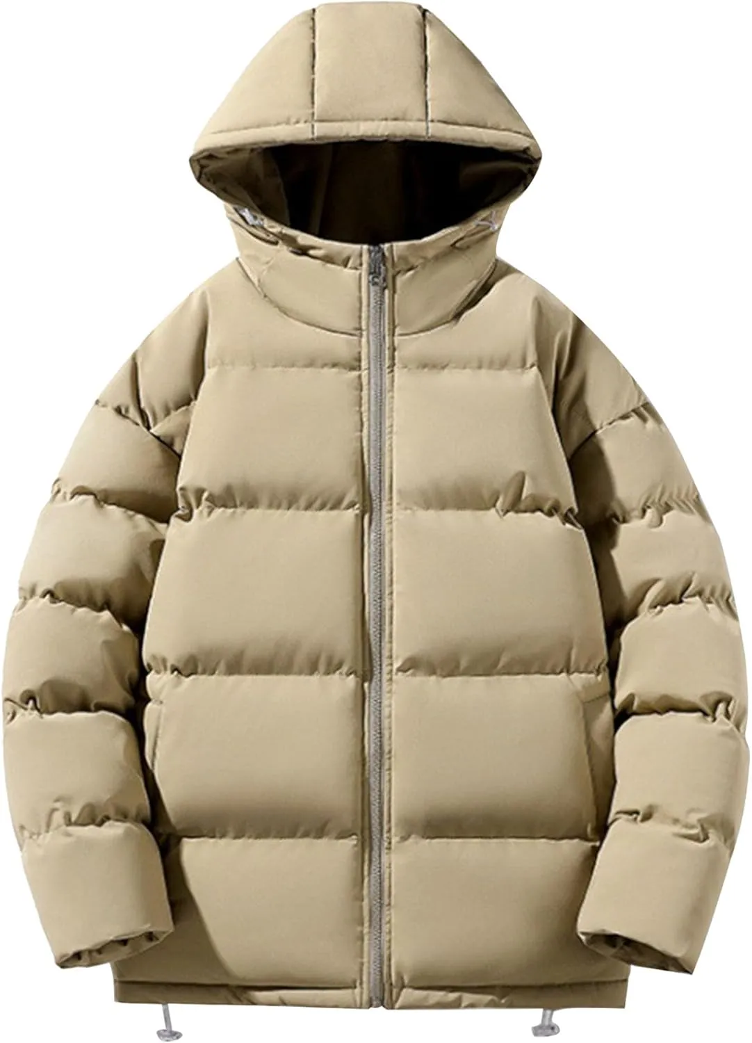 JEsilunmaMY Men's Solid Color Hooded Puffer Jackets Windproof Thicken Warm Padded Jackets Insulated Down Quilted Winter Coats
