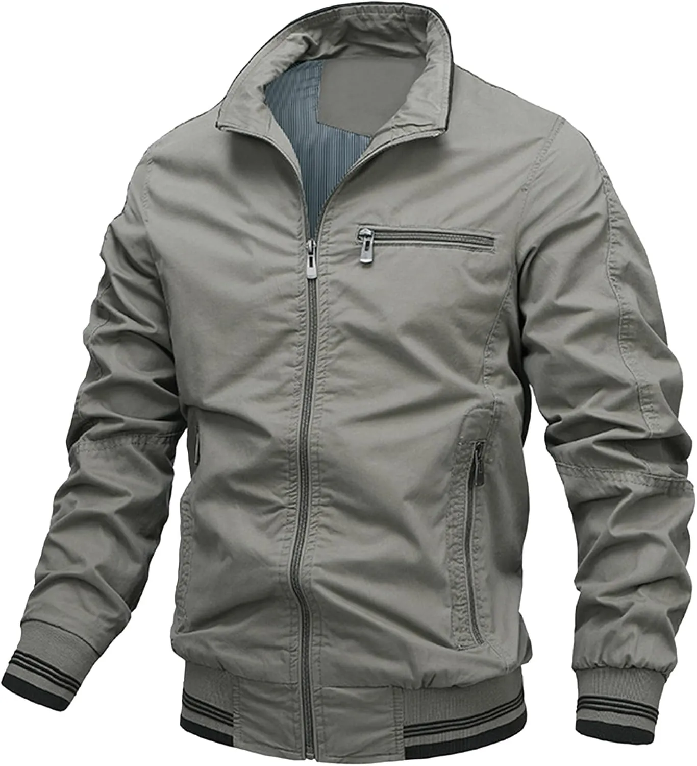 JEsilunmaMY Men's Wash Cotton Cargo Jacket Stand Collar Military Jackets Windbreaker Windproof Casual Bomber Jacket Outwear