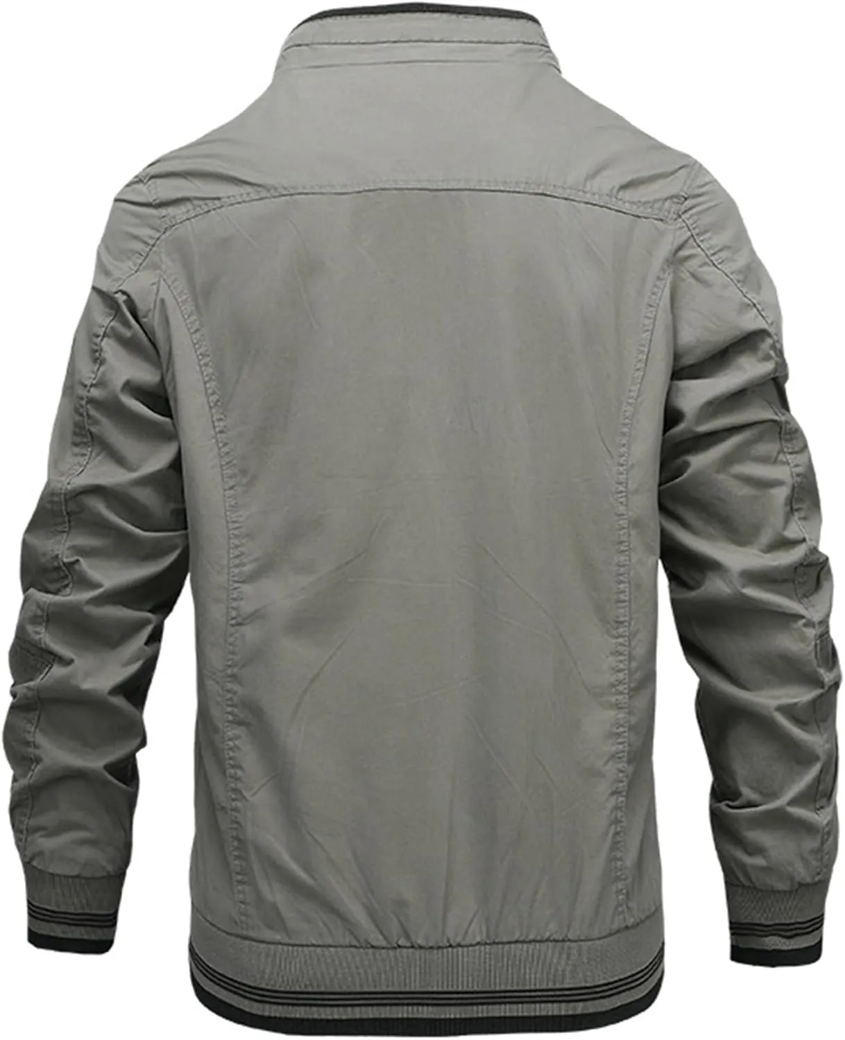JEsilunmaMY Men's Wash Cotton Cargo Jacket Stand Collar Military Jackets Windbreaker Windproof Casual Bomber Jacket Outwear