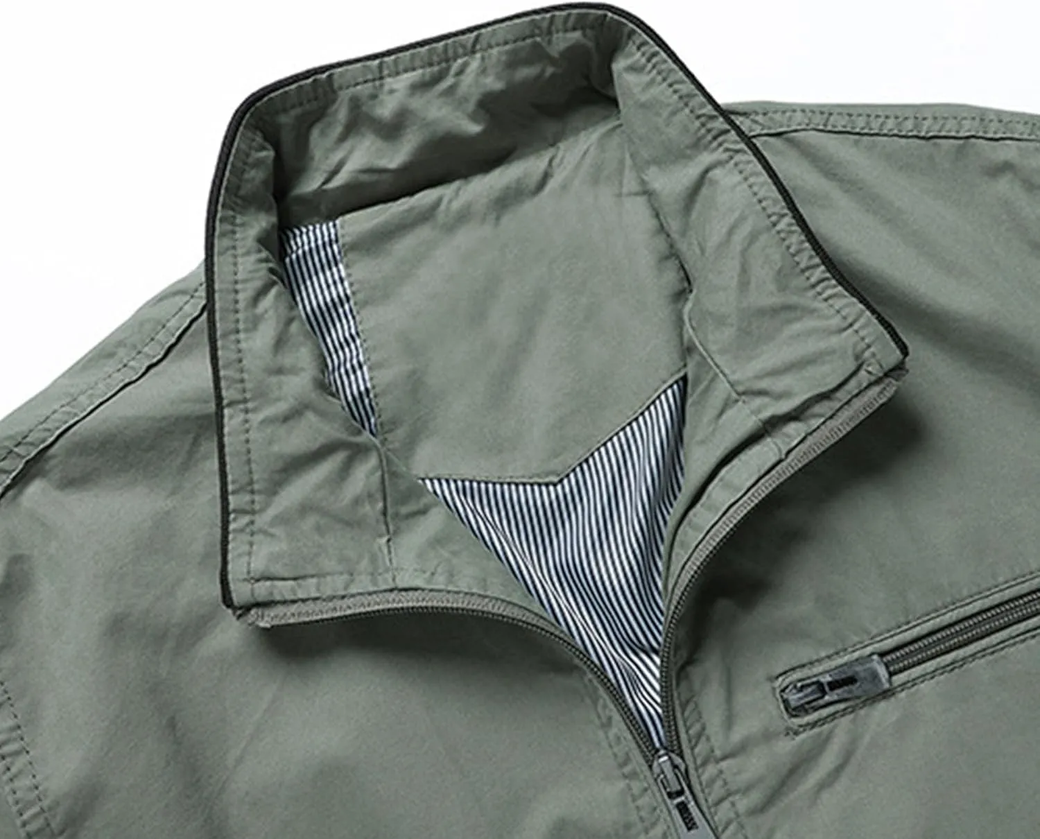 JEsilunmaMY Men's Wash Cotton Cargo Jacket Stand Collar Military Jackets Windbreaker Windproof Casual Bomber Jacket Outwear
