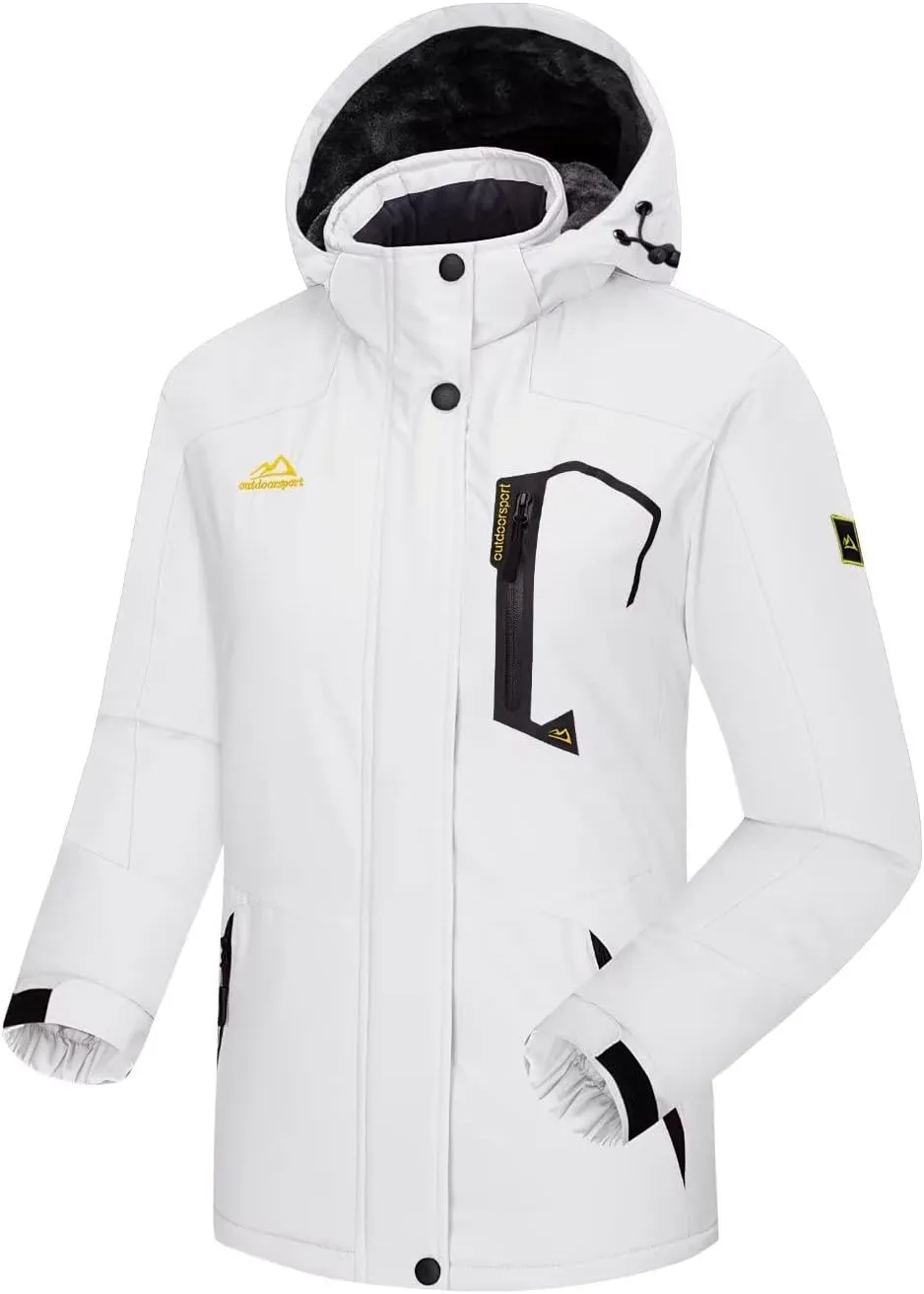 KEFITEVD Women's Waterproof Ski Snow Jacket Snowboarding Jackets Windproof Fleece Warm Heavy Hooded Coat Mountain Rain Jacket