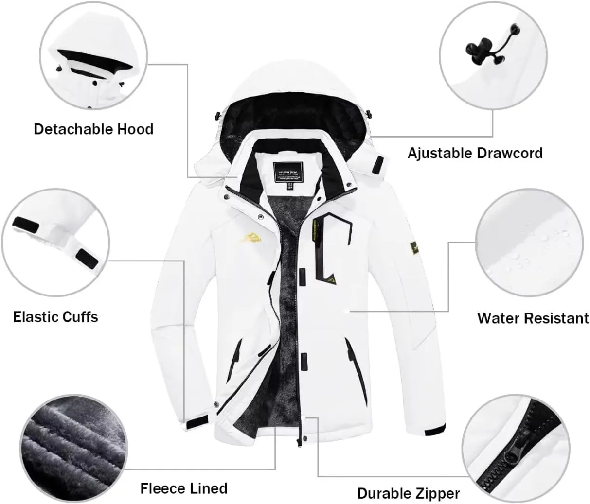 KEFITEVD Women's Waterproof Ski Snow Jacket Snowboarding Jackets Windproof Fleece Warm Heavy Hooded Coat Mountain Rain Jacket