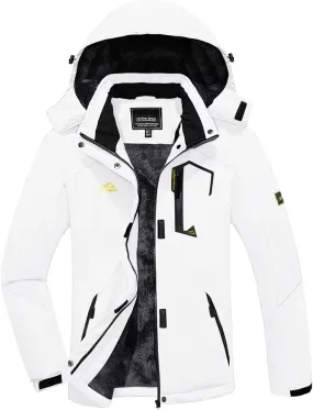 KEFITEVD Women's Waterproof Ski Snow Jacket Snowboarding Jackets Windproof Fleece Warm Heavy Hooded Coat Mountain Rain Jacket