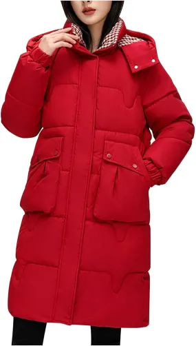 Long Puffer Coat For Women 2024 Trendy Winter Padded Down Jackets Full Zip Up Parka Coats Hooded Windproof Outerwear
