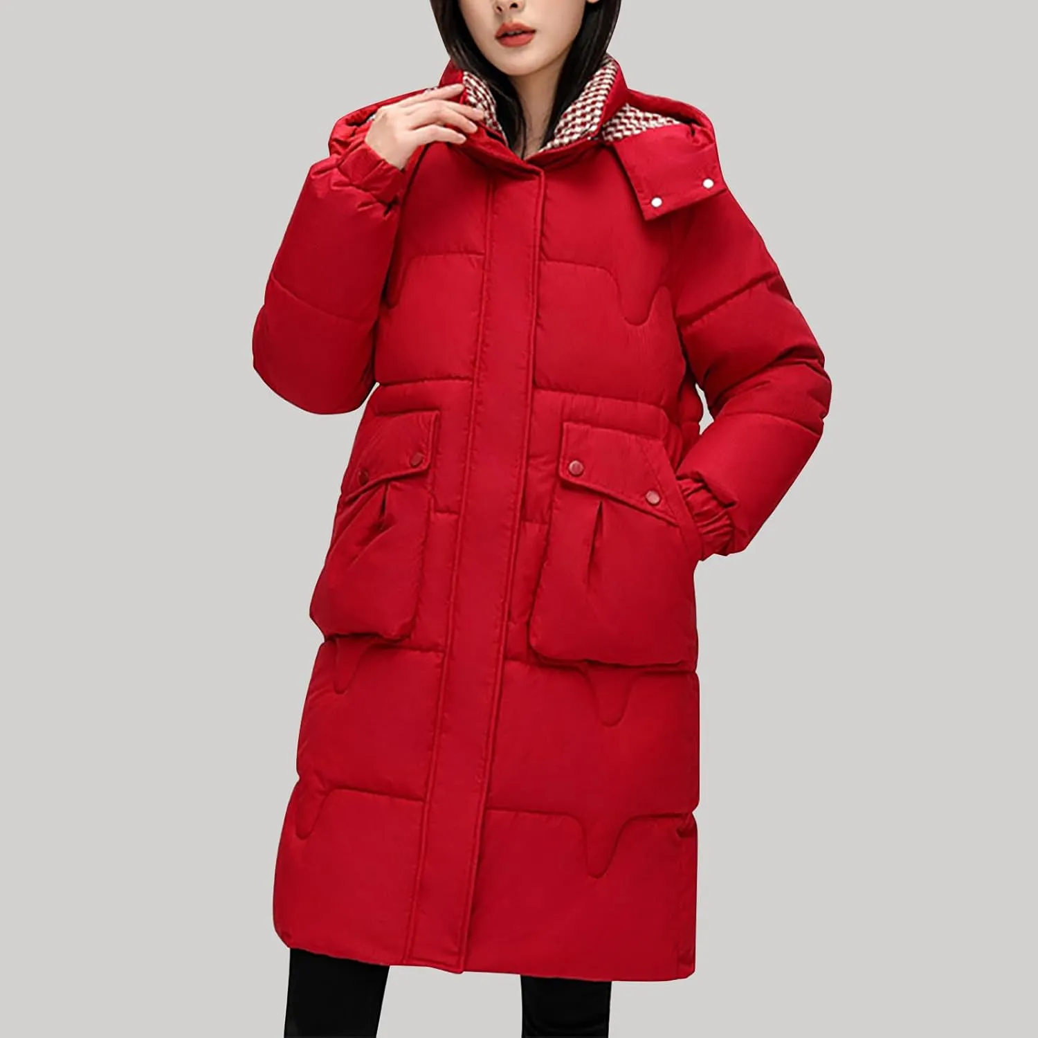 Long Puffer Coat For Women 2024 Trendy Winter Padded Down Jackets Full Zip Up Parka Coats Hooded Windproof Outerwear
