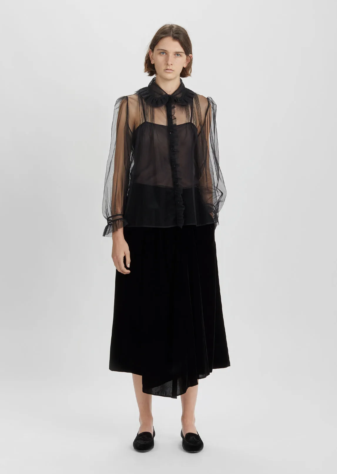 Marabou Ruffled Tulle Blouse