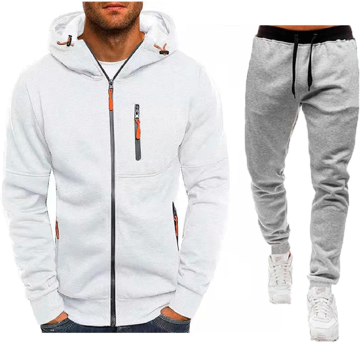 Men Athletic Hoodie Tracksuit 2 Pieces Set Full Zip Sweatshirt Jogging Sweatpant Suit Casual Gym Outfit with Pockets