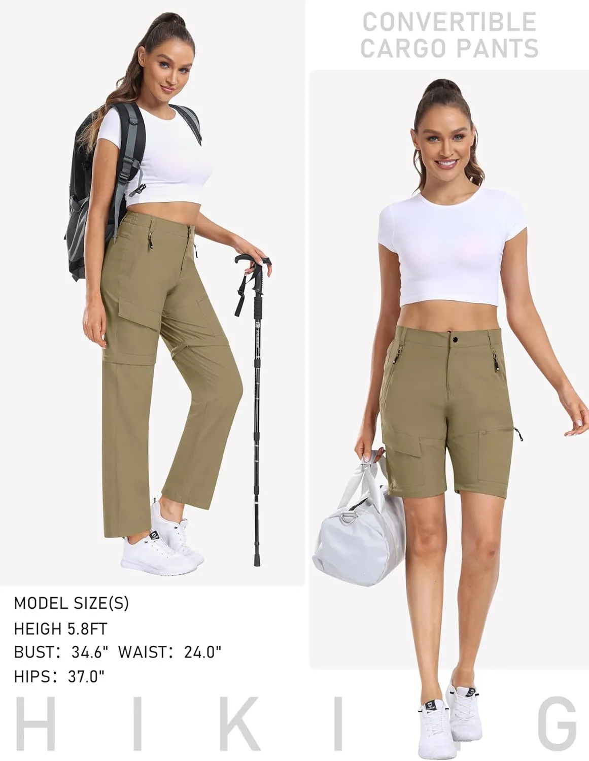 MoFiz Women's Hiking Pants Convertible Quick Dry Lightweight Zip Off Outdoor Athletic Pants with 5 Deep Pocket