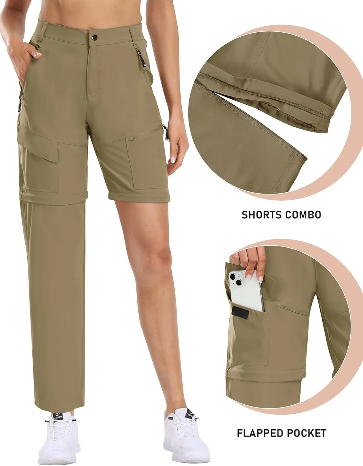 MoFiz Women's Hiking Pants Convertible Quick Dry Lightweight Zip Off Outdoor Athletic Pants with 5 Deep Pocket
