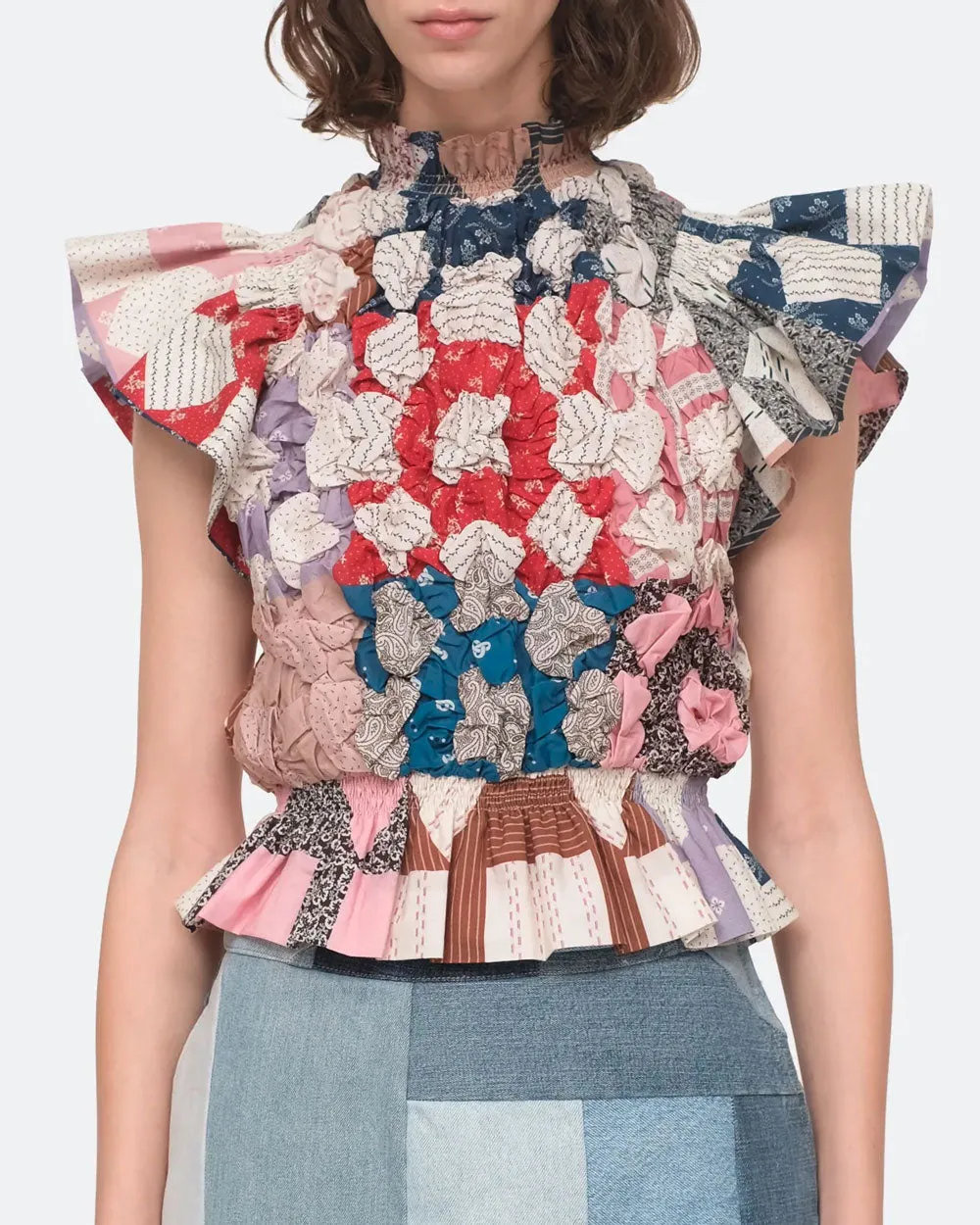 Multicolor Nohr Quilt Flutter Sleeve Top