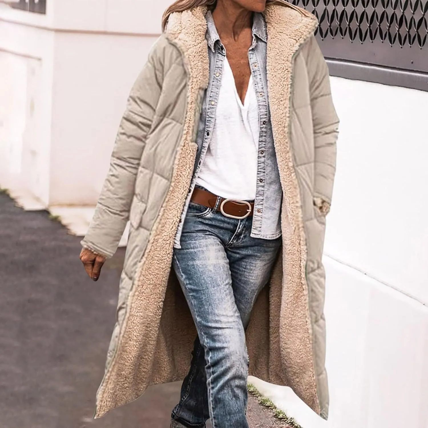 Winter Coats for Women 2024 Thick Fur Lined Long Puffer Jacket Hooded Down Parka Jacket Warm Sherpa Fleece Outerwear