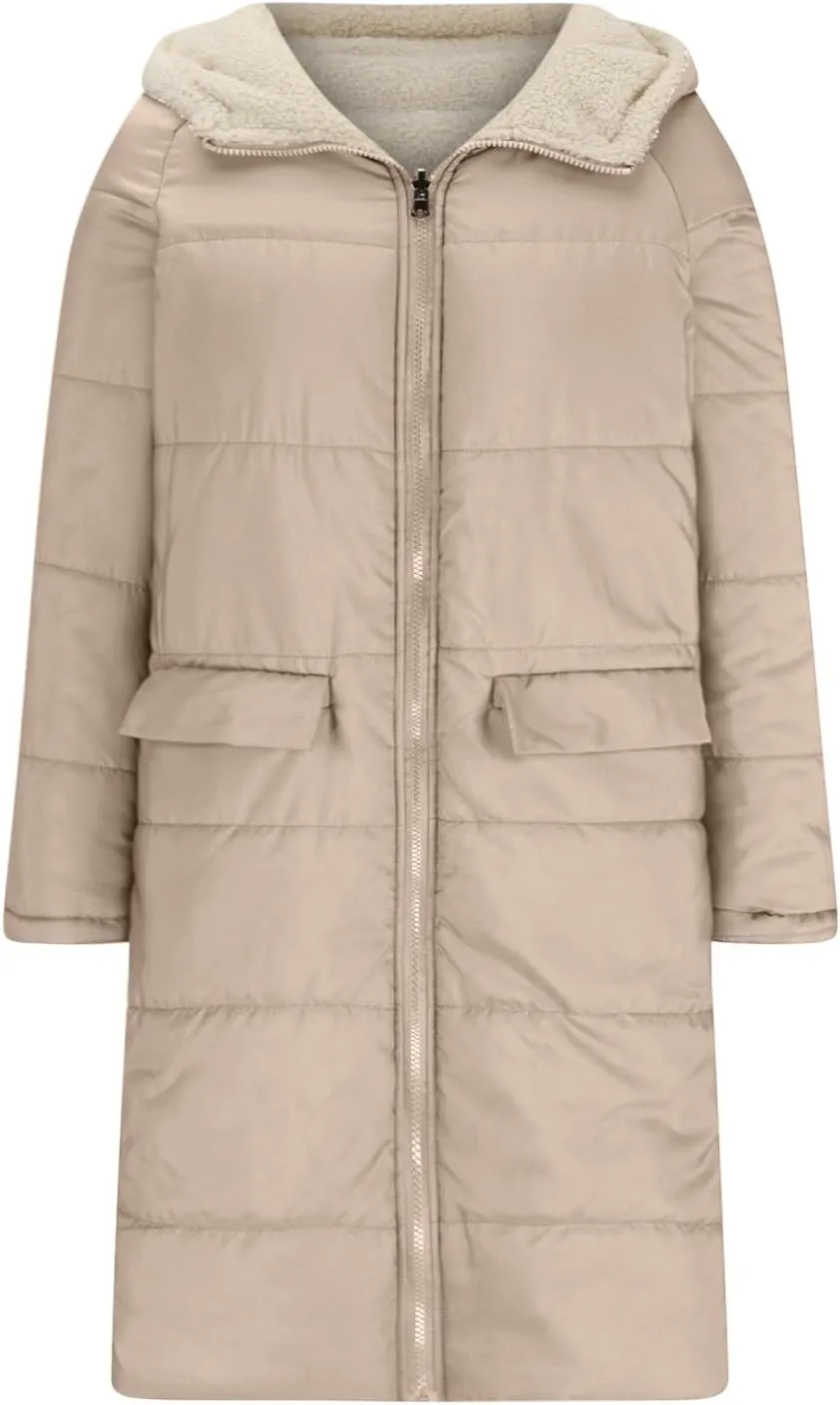 Winter Coats for Women 2024 Thick Fur Lined Long Puffer Jacket Hooded Down Parka Jacket Warm Sherpa Fleece Outerwear