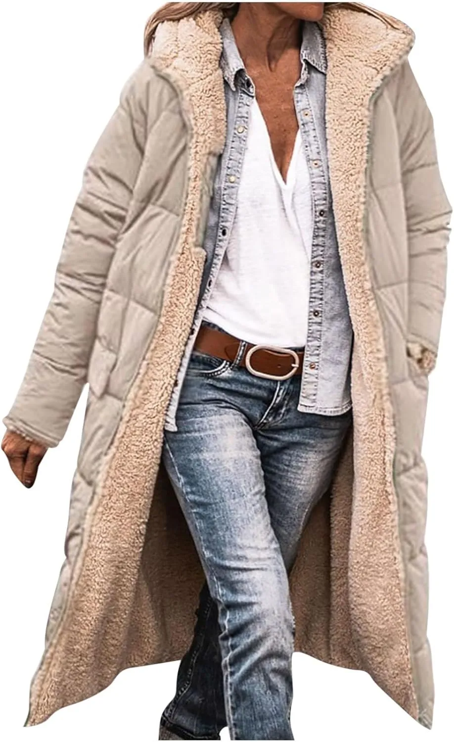 Winter Coats for Women 2024 Thick Fur Lined Long Puffer Jacket Hooded Down Parka Jacket Warm Sherpa Fleece Outerwear
