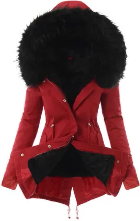 Wkishenl Women's Winter Sherpa Lined Coats Long Sleeve Zip Up Jackets Solid Color Mid Long Parka Coat with Faux Fur Hooded