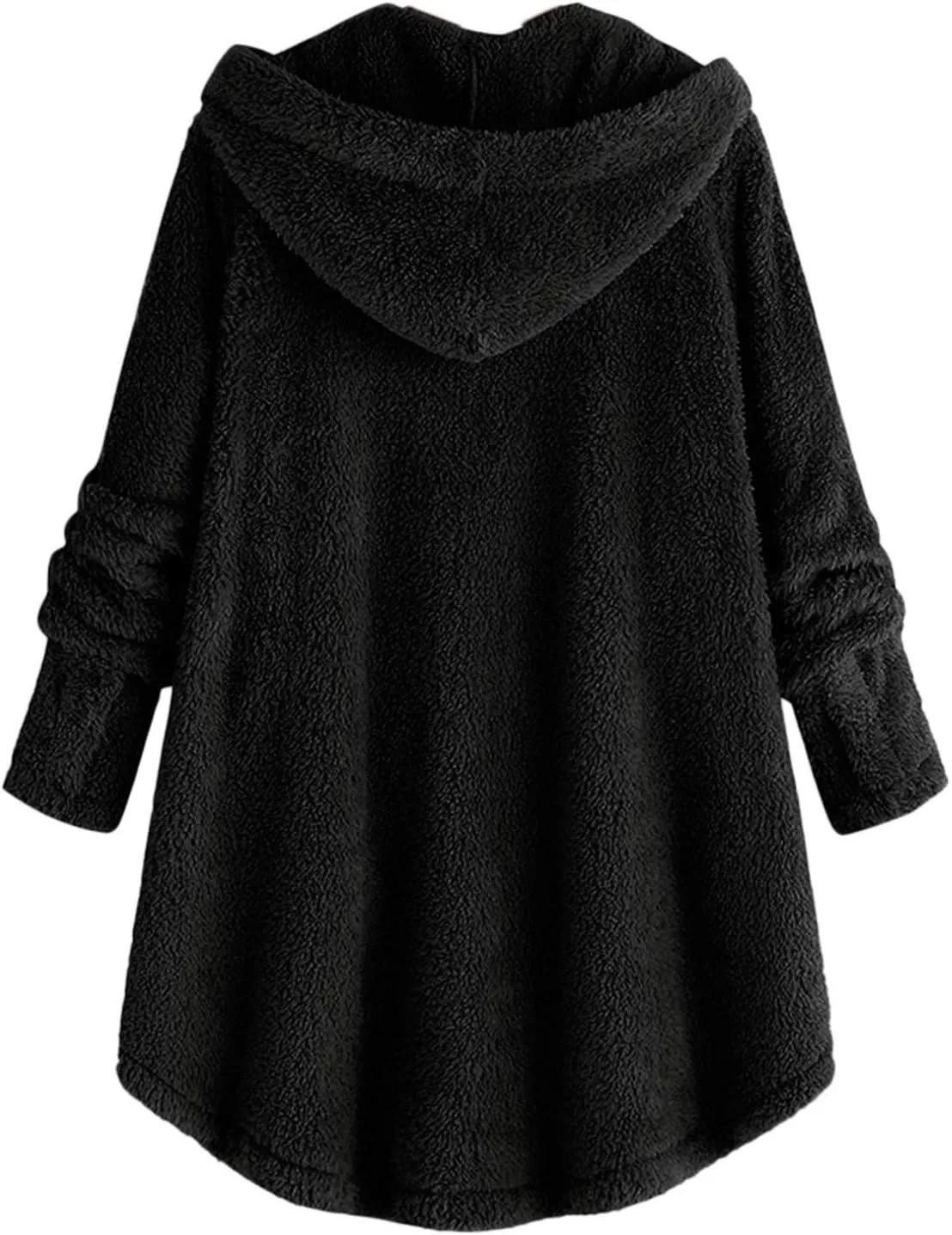Women Hooded Fuzzy Jacket Oversized Fleece Sherpa Jacket Thicken Warm Jacket Botton Overcoat with Fur Hood S-5XL