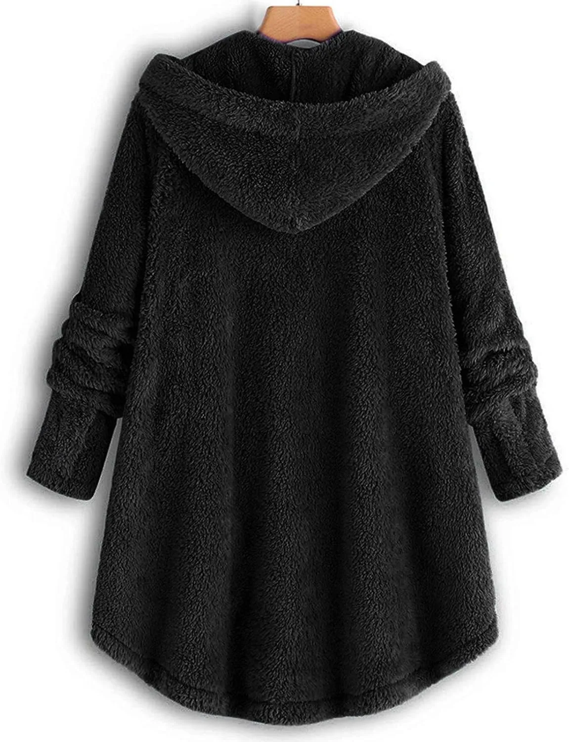 Women Hooded Fuzzy Jacket Oversized Fleece Sherpa Jacket Thicken Warm Jacket Botton Overcoat with Fur Hood S-5XL