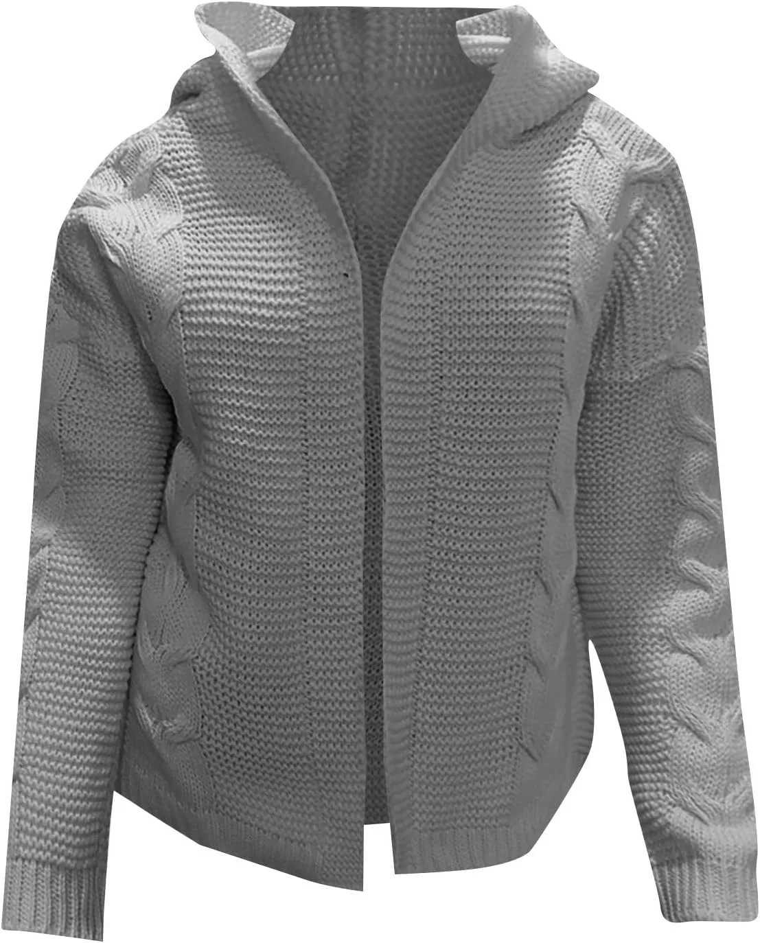 Women's 2024 Fashion Casual Open Front Long Sleeve Hooded Jacket Chunky Knit Cardigans Sweaters Outerwear Coats