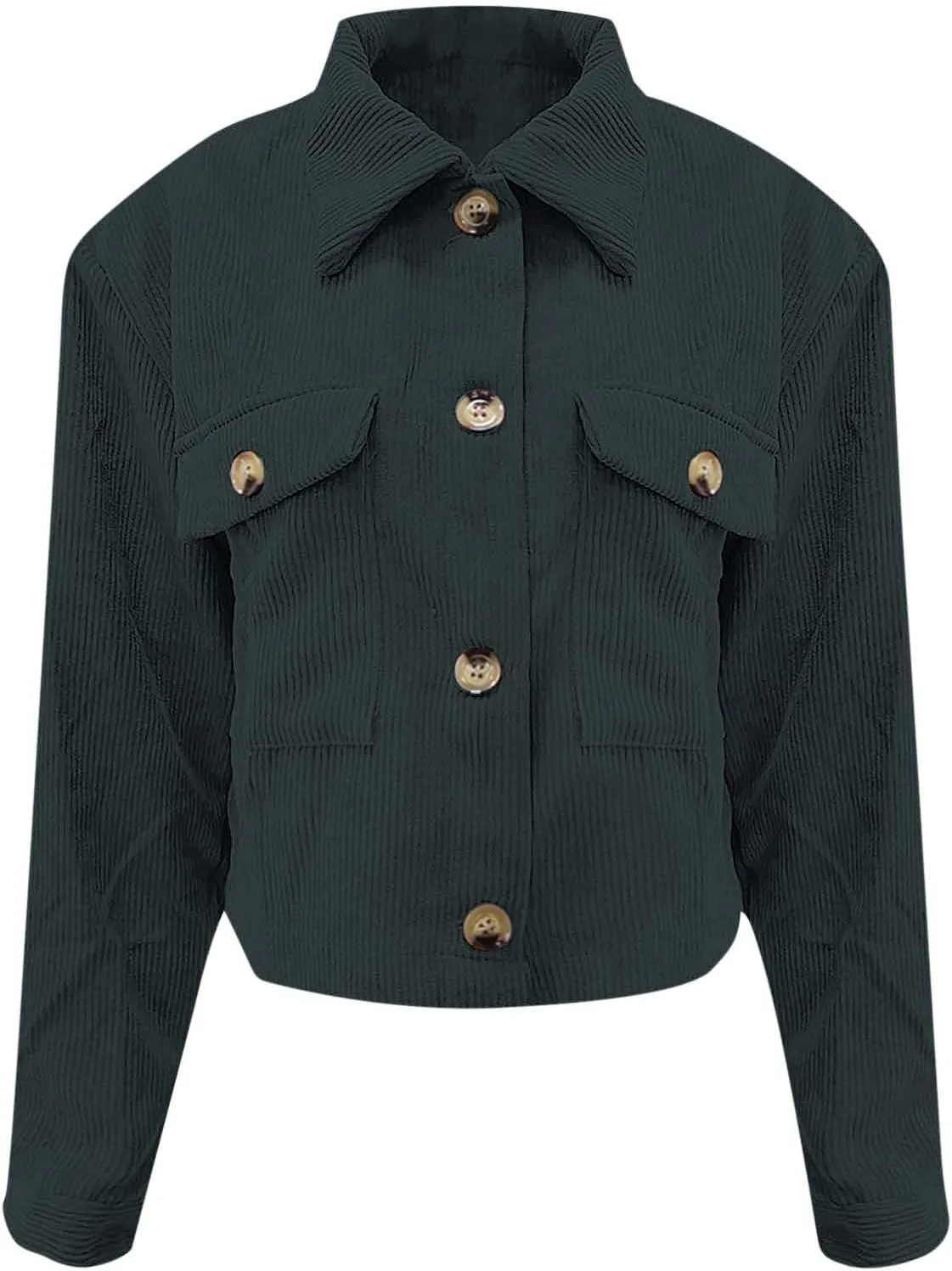 Womens Fashion Cropped Shackets Corduroy Button Down Crop Jackets Tops Long Sleeve Lapel Shirts Trendy Tops Jacket