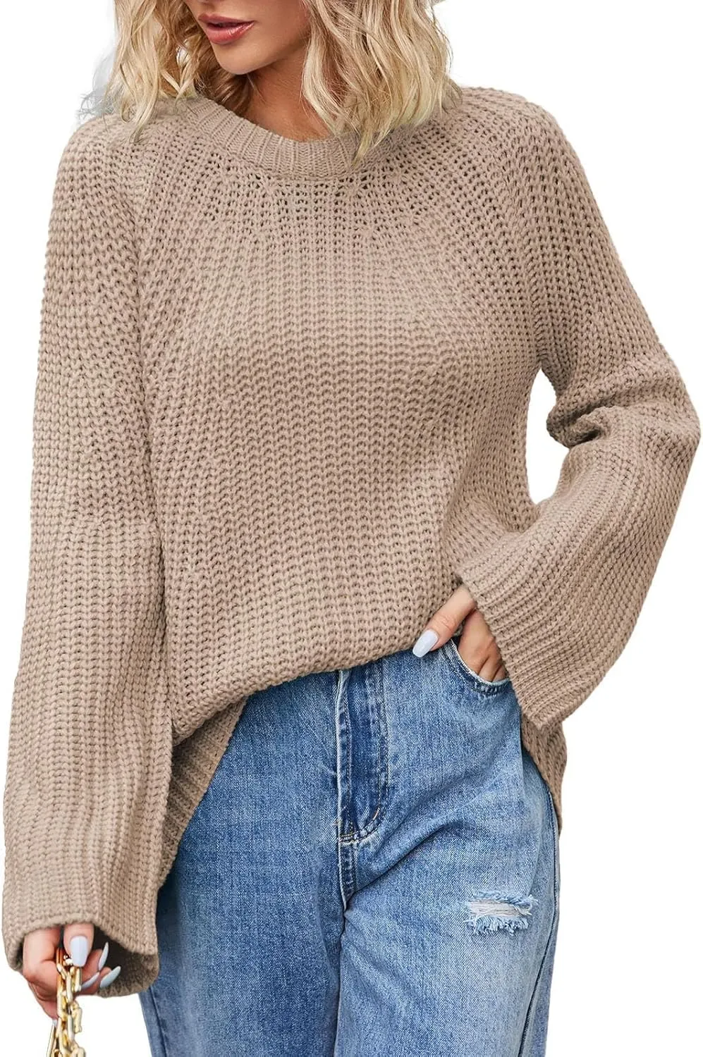 Womens Floral Print V Neck Knit Sweater Long Sleeve Fashion Tops Fall Pullover Crewneck Chunky Cable Knit Blouse Top