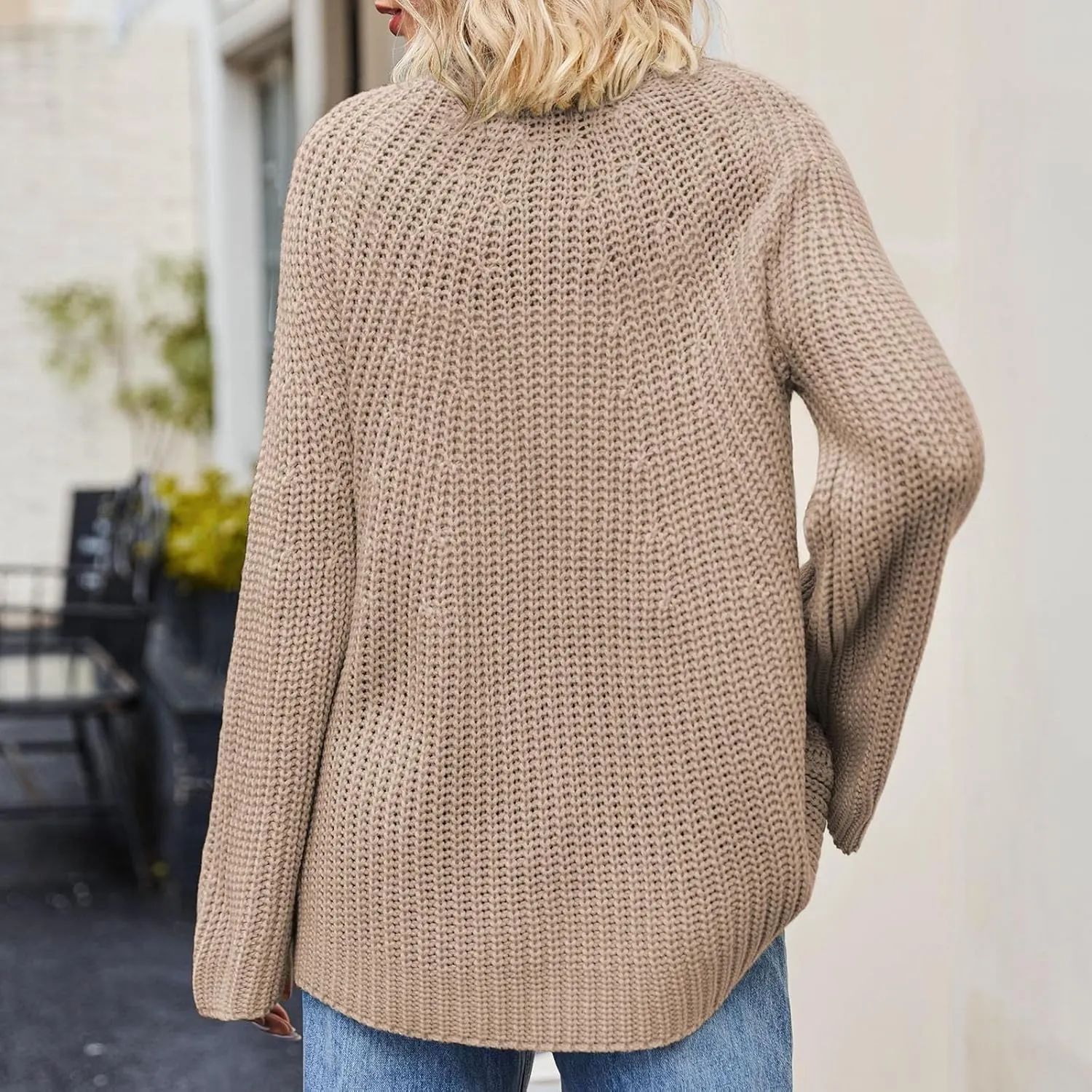 Womens Floral Print V Neck Knit Sweater Long Sleeve Fashion Tops Fall Pullover Crewneck Chunky Cable Knit Blouse Top