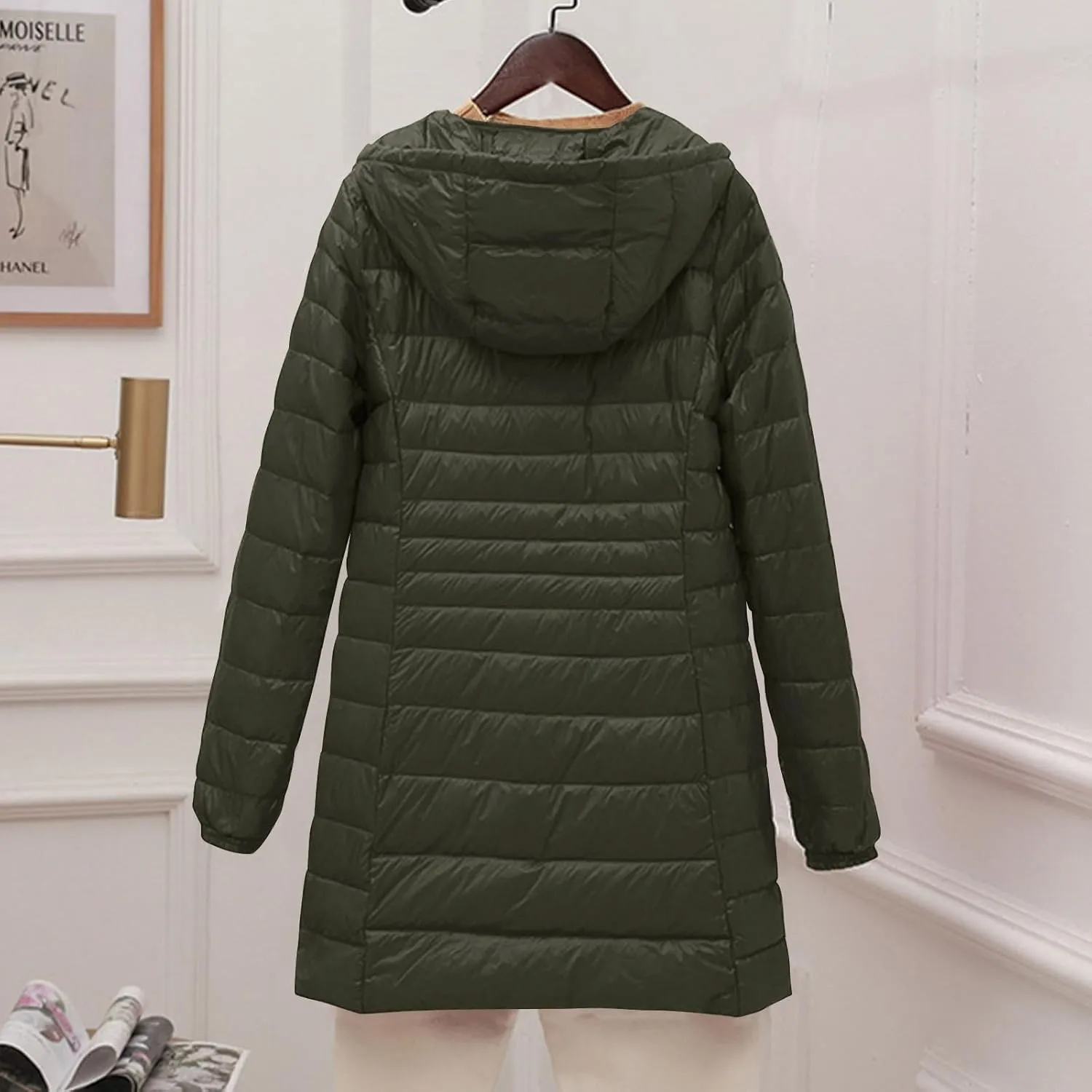 Womens Lightweight Long Puffer Jacket Winter Warm Packable Down Coat Oversized Zip Up Long Sleeve Outerwear with Hood