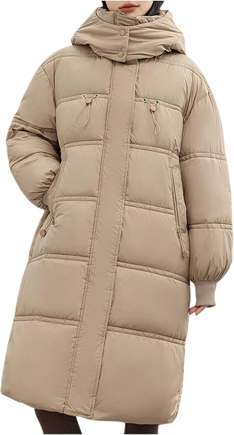 Women's Long Winter Coats Thicken Long Sleeve Puffer Coats Hooded Quilted Jackets Down Parkas Outerwear With Pockets