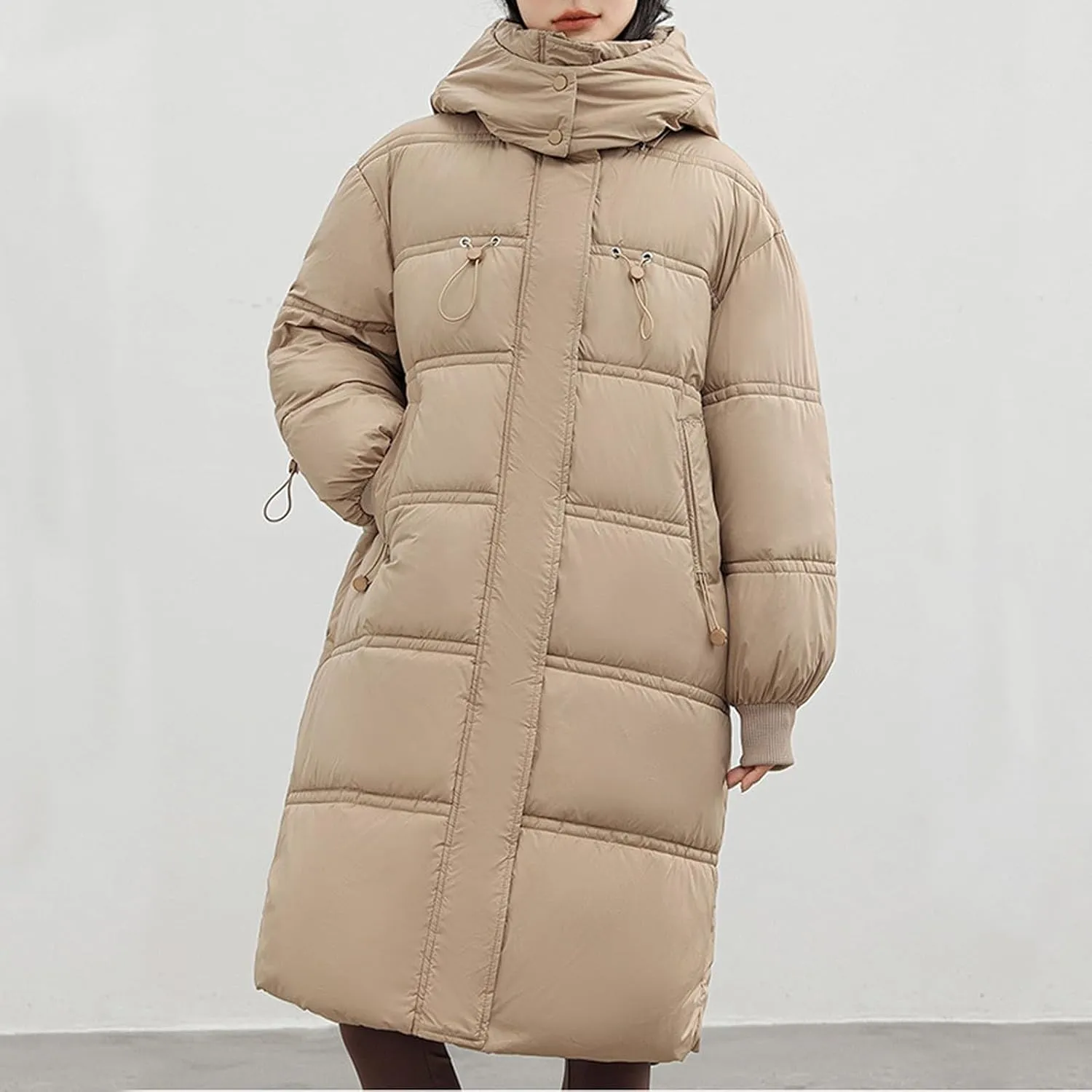 Women's Long Winter Coats Thicken Long Sleeve Puffer Coats Hooded Quilted Jackets Down Parkas Outerwear With Pockets