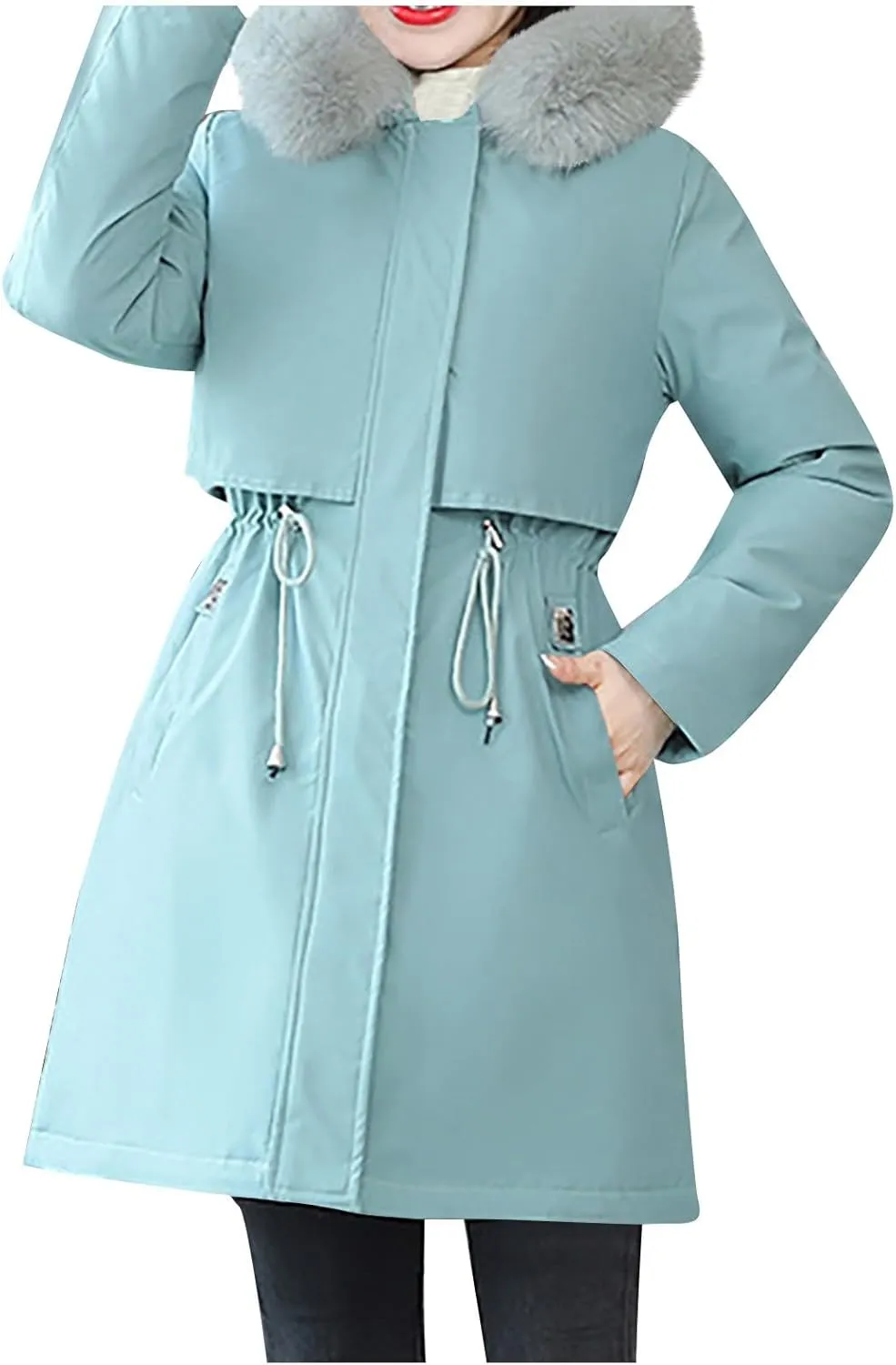 Women's Long Winter Quilted Puffer Coat Warm Maxi Down Jacket Faux Fur Fleece Hood Parka Outerwear with Hooded