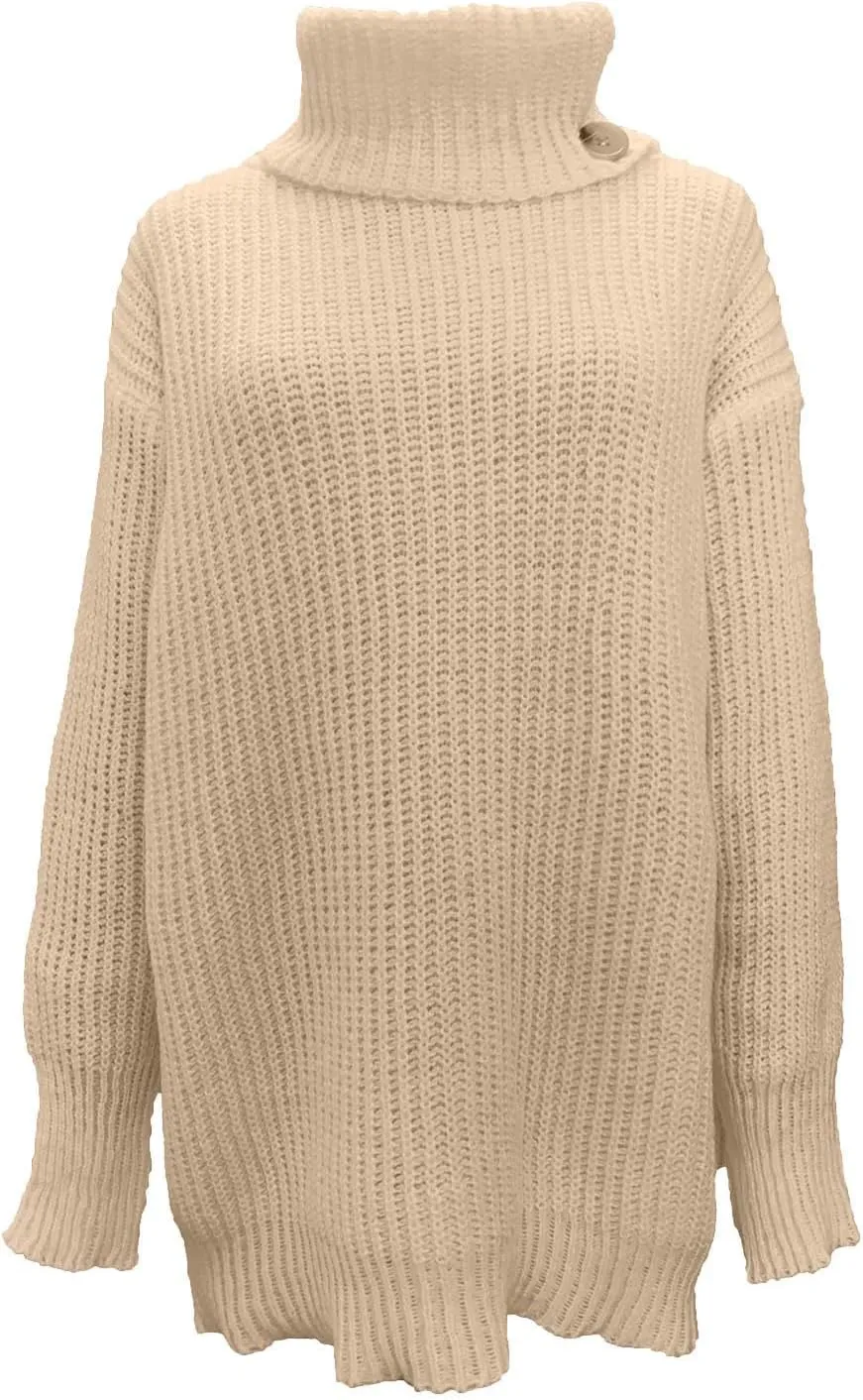 Women's Oversized Turtleneck Sweaters Long Sleeves Loose Casual Knitwear Ribbed Knit Pullover Sweater Blouse Tops