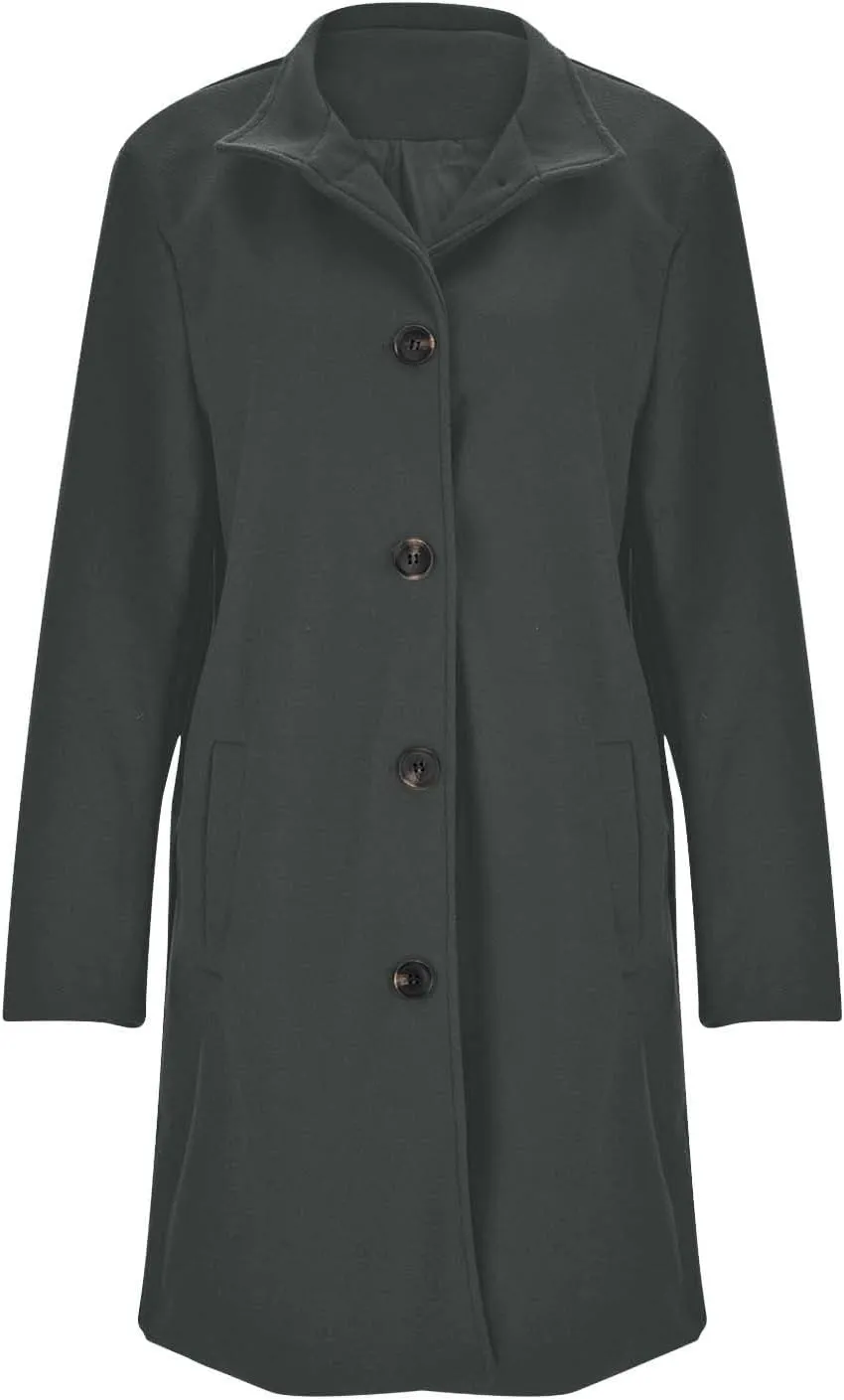 Womens Warm Jackets Trendy Women's Casual Thicken Wool Blend Stand Collar Single Breasted Pea Coat
