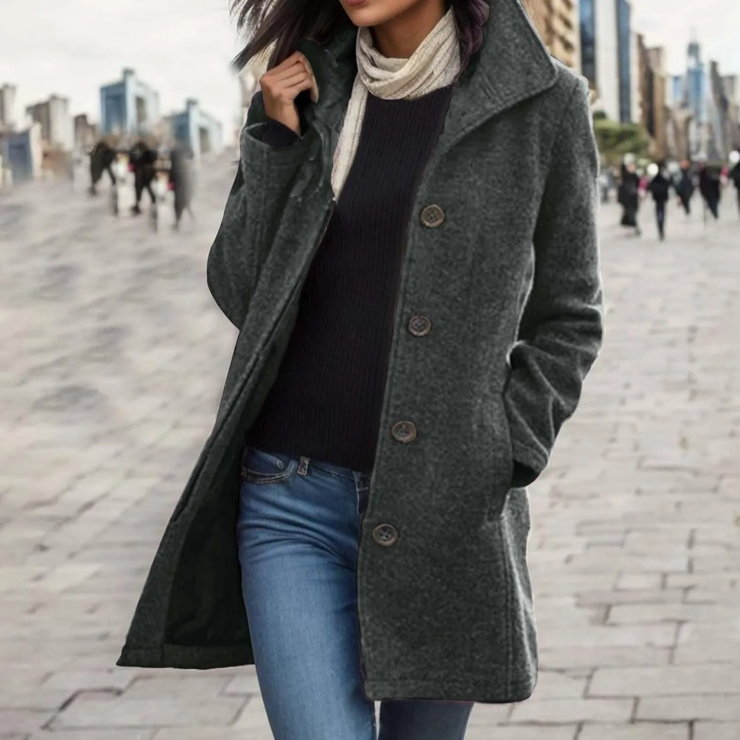 Womens Warm Jackets Trendy Women's Casual Thicken Wool Blend Stand Collar Single Breasted Pea Coat